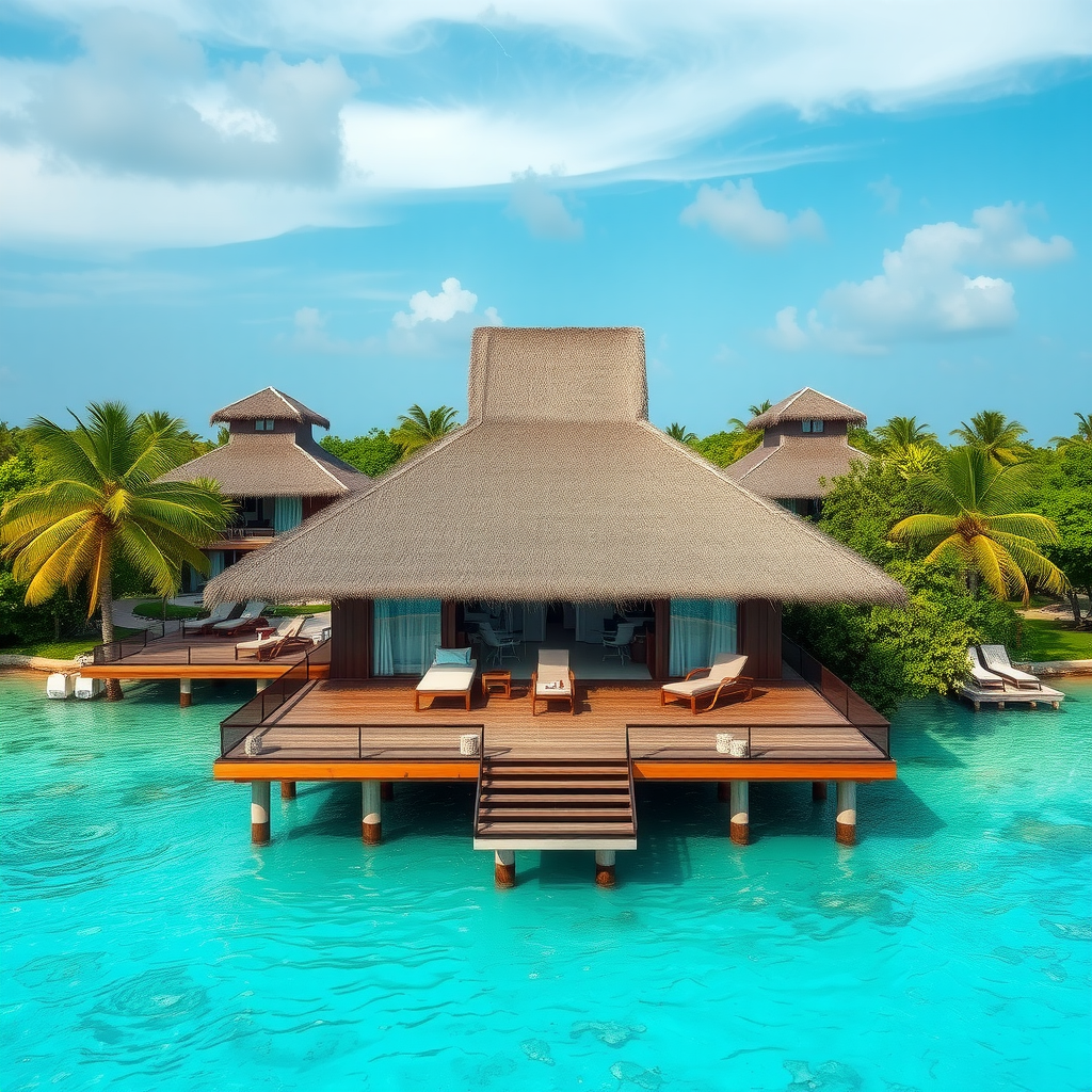Luxury overwater villa in Maldives with crystal clear turquoise waters and private deck for exclusive tropical getaway
