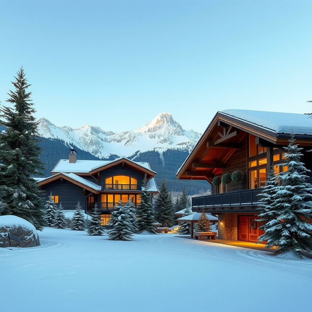 Luxury mountain chalet in Swiss Alps with panoramic snow-capped mountain views and premium ski-in ski-out access